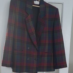 Classic Double-Breasted Plaid Blazer